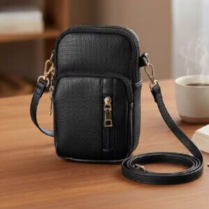 Passage Black Faux Leather Mini Sling Bag